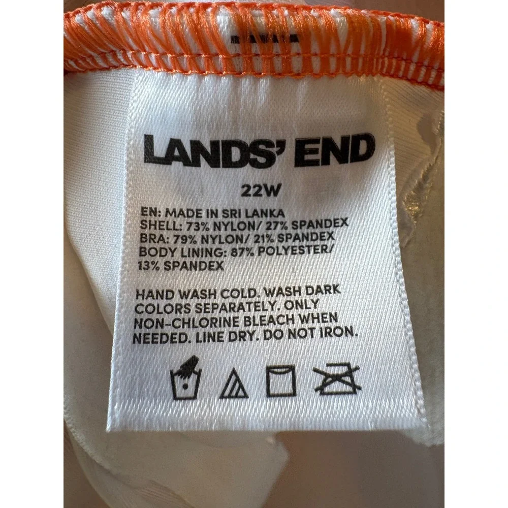 Lands End Womens Orange White Tropical Leaf One Piece Swimsuit 22W NEW